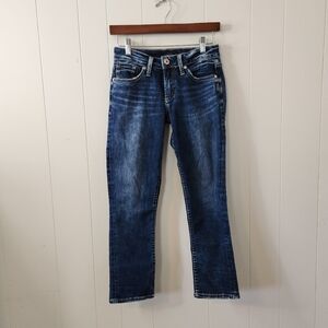 Silver Jeans Suki Capri Cropped Denim Dark Wash Summer Mid Rise Stretchy Size 26